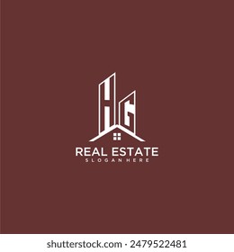 HG edificio de monograma inicial y logotipo de techo para bienes raíces