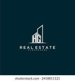 Logotipo inicial de monograma HG inmobiliaria con diseño de estilo de construcción vectorial