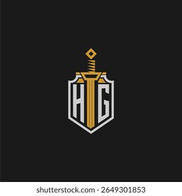 Monograma inicial de HG para imagem em estilo escudo e espada