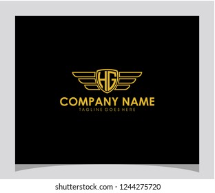 HG initial shield wings monogram geometric template letter icon logo design vector eps 10