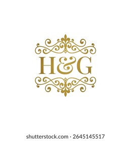 HG initials logo ornament gold. Letter HG wedding ampersand or business partner symbol