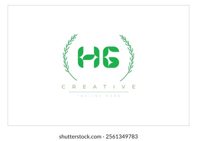 HG letters eco logo with leaf. Fresh nature and healthy leaf logo design.