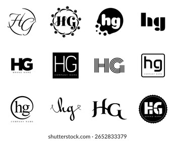 Modelo da empresa de logotipo HG. Letra h e g logotipos. Defina diferentes letras serifas clássicas e texto em negrito moderno com elementos de design. Tipografia inicial da fonte. Coleção de identidade de negócios na moda.