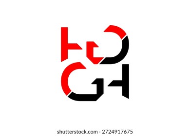 Design de logotipo HG com letras modernas estilizadas, esquema de cores preto e vermelho para uso de marca versátil