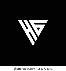 HG Logo letter monogram with triangle shape design template isolated on black background