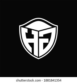 HG Logotipo forma de escudo monograma con diseño redondeado de contorno en fondo negro