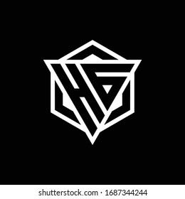 HG logo monogram with triangle and hexagon shape combination isolated on back and white colors