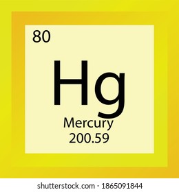 Hg Mercury Chemical Element Periodic Table. Single element vector illustration, transition metals element icon with molar mass and atomic number for laboratory, science or chemistry education.