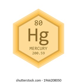 Hg Mercury Chemical Element Periodic Table. Hexagon gradient vector illustration, simple clean style Icon with molar mass and atomic number for Lab, science or chemistry education.