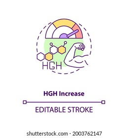 HGH increase concept icon. Human growth hormone. Improve performance. Intermittent fasting benefits idea thin line illustration. Vector isolated outline RGB color drawing. Editable stroke