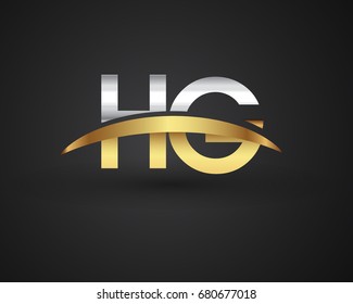 HGinitial logo company name colored gold and silver swoosh design. vector logo for business and company identity.
