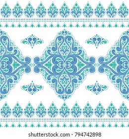 hGreen and blue floral seamless pattern. Ornament, paisley elements. Traditional, Ethnic, Turkish, Indian motifs. Great for fabric and textile, wallpaper, packaging or any desired idea. 