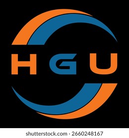 Diseño de letra HGU. Diseño del logotipo de la tecnología de la letra de HGU en un fondo negro. Diseño del logotipo de HGU Monogram para un empresario y un negocio	