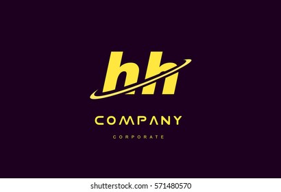 hh alphabet small letter combination purple yellow swoosh modern creative vector logo icon sign design template 