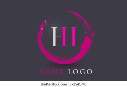 HH Circular Letter Brush Logo. Pink Brush with Splash Concept Design.