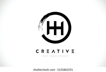 HH Circular Letter Logo with Circle Brush Design and White Background.