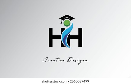 HH Creative Letter Logo com Boné de Graduação e Humano Abstrato - Educação Moderna e Aprendizagem Símbolo Design	