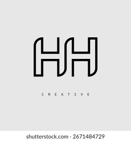 Logotipo de letra creativa HH: monograma de línea mínima en negro para un diseño de identidad de marca moderno.