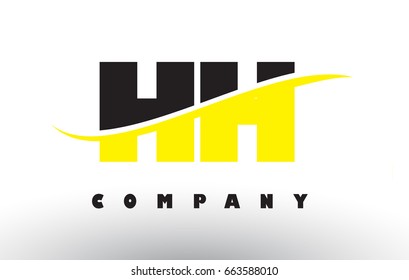 HH H H  Black and Yellow Letter Logo with White Swoosh and Curved Lines.