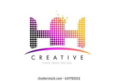 HH H H Dots Letter Logo Design with Magenta Bubble Circles and Swoosh