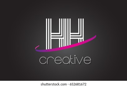 HH H H Letter Logo with Lines Design And Purple Swoosh Vector Letters Illustration.