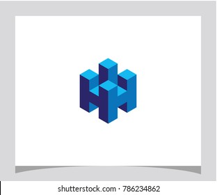 HH initial abstract geometric hexagon cube symbol icon letter logo brand company design vector eps 10