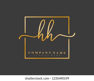 HH Initial handwriting square minimalist logo vector