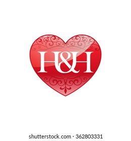 H&H initial letter couple logo with ornament heart shape