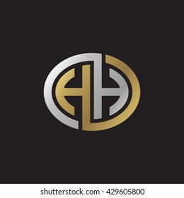 HH initial letters looping linked ellipse elegant logo golden silver black background
