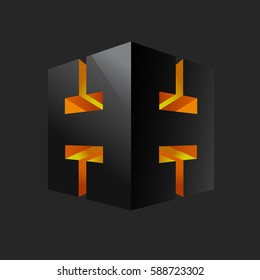 HH initial letters looping linked hexagon monogram logo. 3D monogram logo on black background