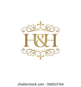 H&H Initial logo. Ornament ampersand monogram golden logo