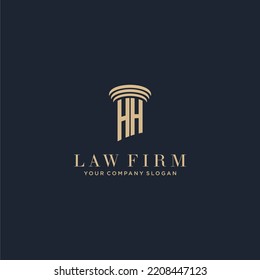 Logotipo inicial de la firma de ley monograma HH con diseño de hitos