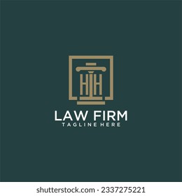 Logotipo de monograma inicial HH para la firma de abogados con diseño de hitos en cuadrado creativo