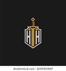 HH monograma inicial para imagem em estilo escudo e espada