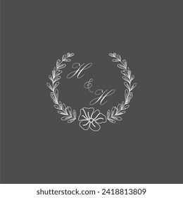 HH initial monogram wedding with creative leaf