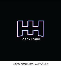 hh initial neon light letter brand logo logotype
