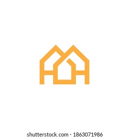 HH Letter in House Home Line Shape Logo Vector Design