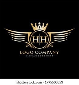 HH Letter Initial with Royal Wing Logo Template.