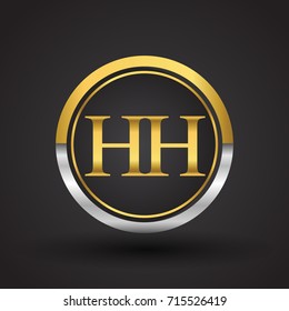 HH Letter logo in a circle, gold and silver colored. Vector design template elements for your business or company identity.