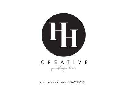 HH Letter Logo Design with Black Circle and Serif Font Vector Illustration.