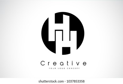 HH Letter Logo Design inside a Black Circle. Creative Lettering Logo Vector Illustration.