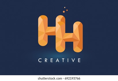 HH Letter With Origami Triangles Logo. Creative Yellow Orange Origami Design Letters.
