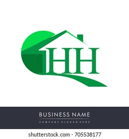 HH letter roof shape logo green, initial logo AB with house icon, business logo and property developer.