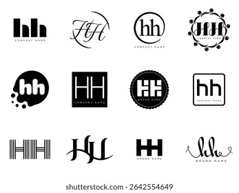 HH logo company template. Letter h and h logotype. Set different classic serif lettering and modern bold text with design elements. Initial font typography. Collection trendy business identity.