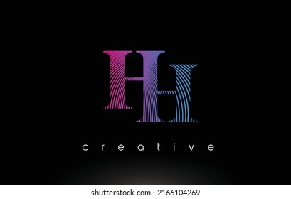 HH Logo Design With Multiple Lines. Artistic Elegant Purple Blue Lines Icon Vector Illustration.
