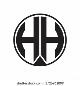 Círculo monográfico del logotipo de HH con estilo de cinta de la pieza sobre fondo blanco