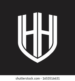 Monograma de logotipo HH con diseño de escudo de emblemas aislado en fondo negro