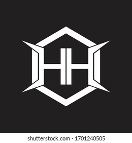 HH Logo monogram with hexagon and four taper shape design template