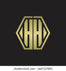HH Logo monogram with hexagon line rounded design template with gold colors