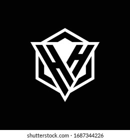 HH-Logo-Monogramm mit Dreieck- und Sechseck-Formkombination einzeln auf schwarz-weißem Hintergrund